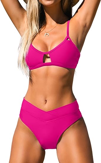 Photo 1 of {S} CUPSHE Bikini Set for Women Two Piece Swimsuits Cut Out High Waisted Scoop Neck V Cut Bottom
