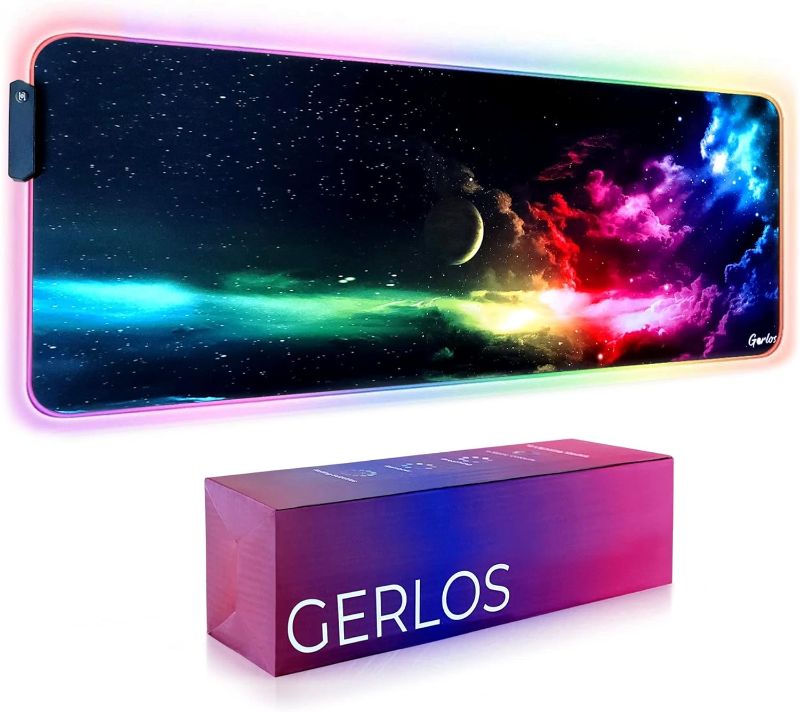 Photo 1 of Gerlos RGB Large Gaming Mouse Pad, Extended Soft LED Mouse Pad, Non-Slip Rubber Base, Water Resist Keyboard Pad, Computer Mousepad 31.5×11.8 inches
