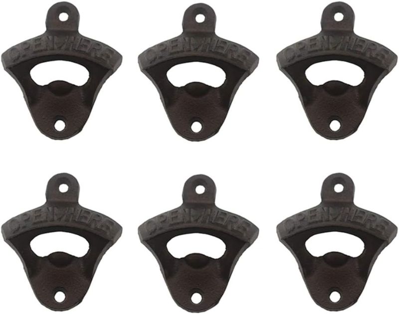 Photo 1 of Luwanburg Vintage Wall Mount Bottle Opener Cast Iron Beer Cap Opener Rustic (Pack of 6)
