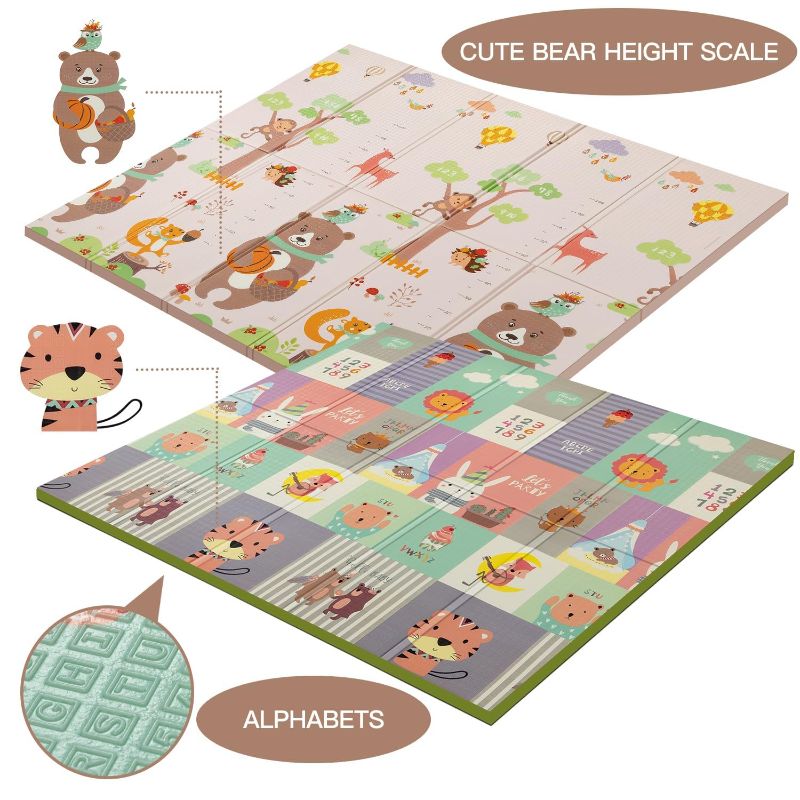 Photo 2 of GZZ Foldable Baby Play Mat,Reversible, Waterproof, Anti-Slip Floor Playing Mats for Infants, Babies, Toddlers Indoor/Outdoor (Cute Bear Tall Foot+Animal Music Festival, 79 * 51 * 0.4)
