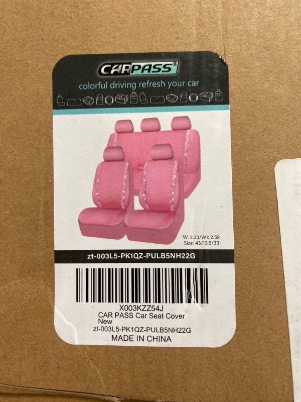 Photo 2 of CAR PASS® Pink Nappa Leather Bling Diamond Seat Covers Full Seats, Waterproof Heavy-Duty Anti-Slip, Universal Fit for 95% Auto SUV Sedan Truck, Glitter Sparkle Shining (Pink Rhinestone Leather)
