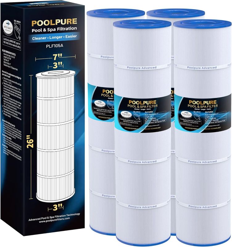 Photo 1 of POOLPURE PCC105-PAK4 Replaces Pentair CCP420, 178584, Ultral-A6, Unicel C-7471, 817-0106, R173576, Filbur FC-1977, 570-0425-07, Pentair Clean and Clear Plus 420, L x OD: 26"x7", 4X105 sq.ft. Cartridge
