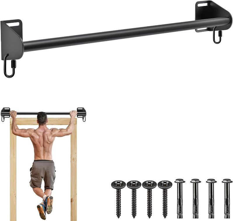 Photo 1 of SELEWARE Wall Mounted Pull Up Bar, Heavy Duty Chin Up Bar for Doorway, Multifunctional Home Gym Workout Equipment with Resistance Band Hooks, Supports Up to 440 lbs
