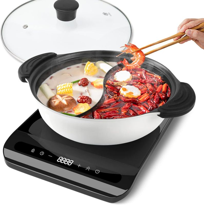 Photo 1 of 304 Stainless Steel Shabu Shabu Hot pot with Divider Induction Cooktop Countertop Burner
