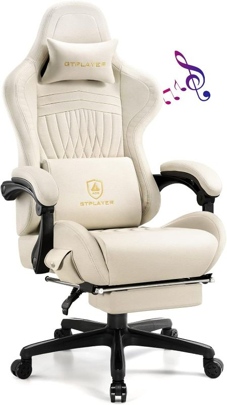 Photo 1 of *Missing Hardware* GTPLAYER Gaming Chair, Computer Chair with Footrest and Bluetooth Speakers, High Back Ergonomic Gaming Chair, Reclining Gaming Chair with Linkage Armrests for Adults by GTRacing (Leather, Ivory)
