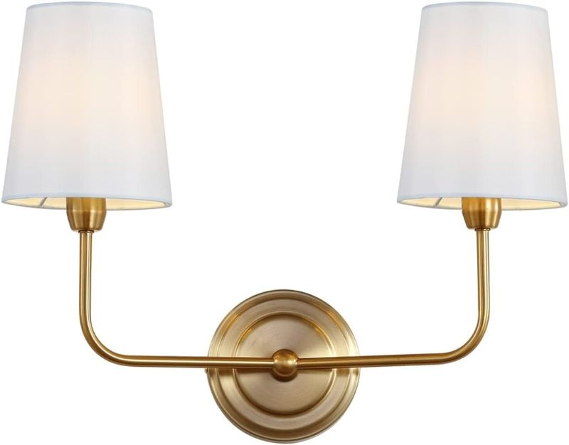 Photo 1 of Safavieh SCN4015A Ezra Brass Gold 2-Light Wall (LED Bulbs Included) Sconce, White
