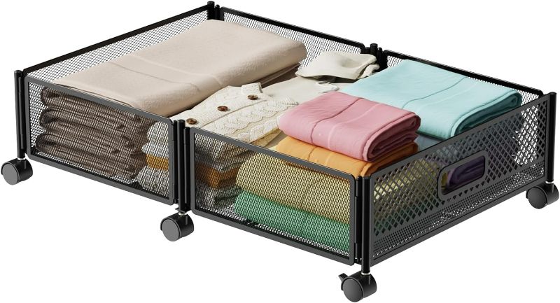 Photo 1 of Under Bed Storage Under Bed Shoe Storage Containers with Wheel Large Underbed Storage Organizer Drawers Bedroom Storage Organization with Handles Under Bed Storage Bins for Clothes Shoes Blanket Black
