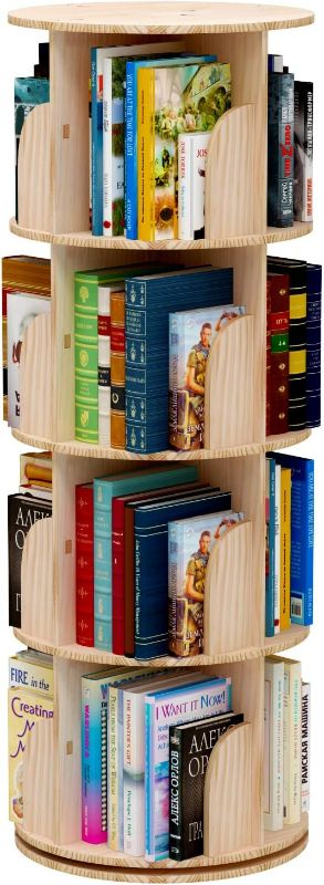 Photo 1 of Rotating Bookshelf 360 Degrees, 4 Tier Stackable Solid Wood Bookshelf Organizer, Storage Display Rack Floor Standing Bookcase for Kids&Adults (51"x18"x18")…
