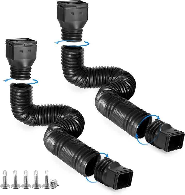 Photo 1 of Black-2pack Rain Gutter Downspout Extensions Flexible, Drain Downspout Extender,Down Spout Drain Extender, Gutter Connector Rainwater Drainage,Extendable from 21 to 68 Inches
