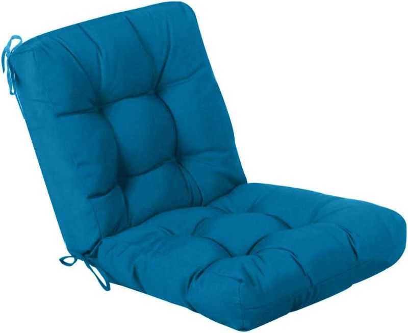 Photo 1 of QILLOWAY Outdoor Seat/Back Chair Cushion Tufted Pillow, Spring/Summer Seasonal Replacement All Weather Cushions. (Peacock Blue)
