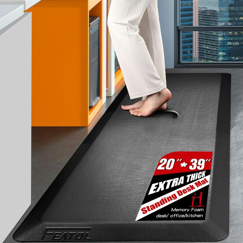 Photo 1 of FEATOL Extra Thick Anti Fatigue Mat Floor Mat (20" x 39", Black), Standing Office Desk Mat Memory Foam Cushioned Anti Fatigue Ergonomic Kitchen Mats Comfort Standing Pad NOT PVC 9/10 Inch Thick
