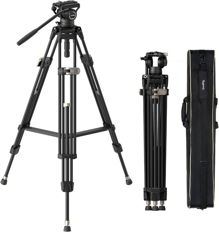 Photo 1 of SmallRig AD-80 FreeBlazer Heavy-Duty Tripod System, 75" Video Tripod with Fluid Head, One-Step Height Adjust, Dual-Mode QR Plate, Load up to 17lbs, Professional Tripod for Camera - 4163
