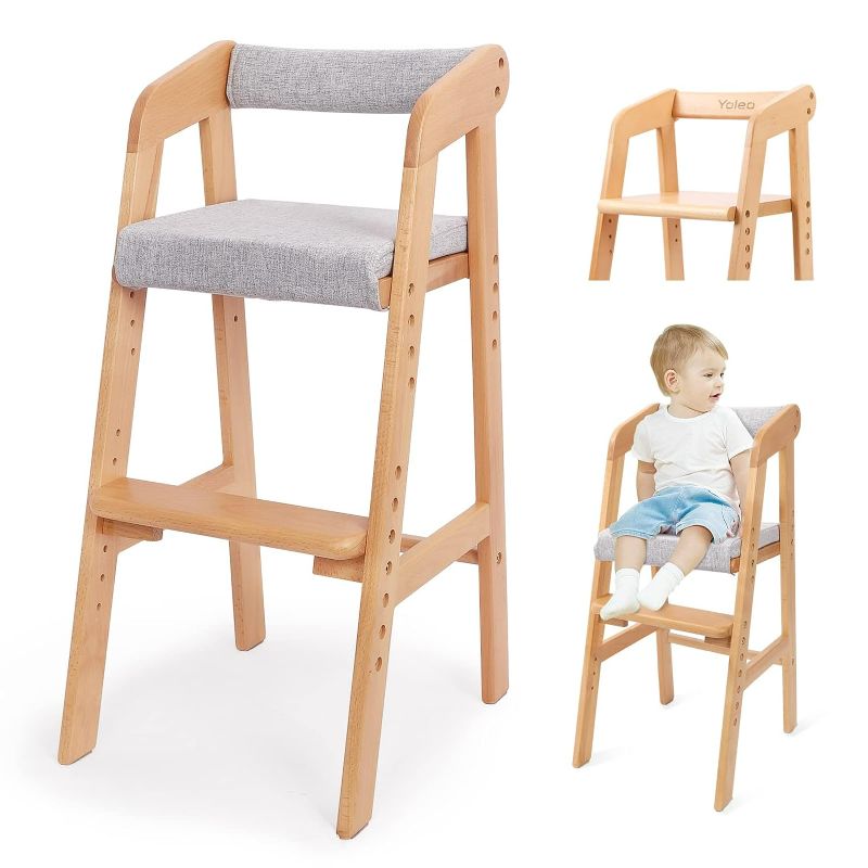 Photo 1 of Wooden High Chair for Toddlers, Adjustable Feeding Chair with Removable Cushion for Child, High Chair Grows with Kid for Dining, Studying, Step Tool(Natural Color)
