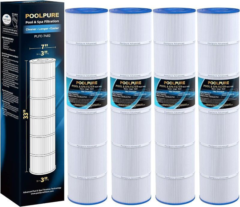 Photo 1 of POOLPURE C-7482 Pool Filter Replaces Jandy CL580, CV580, PJAN145, Ultral-A10, Unicel C-7482, Filbur FC-0820, A0104100, R0357900, Filbur FC-6415, SD-01109, 145 sqft Filter Cartridge 4 Pack
