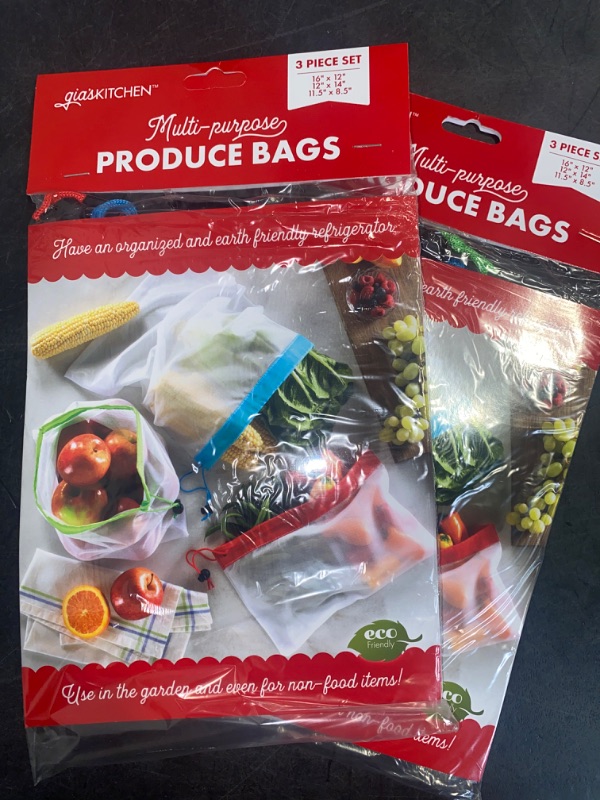 Photo 2 of 2 Pack Gia’s Kitchen Reusable Produce Bags Set of 3 Each a Different Size