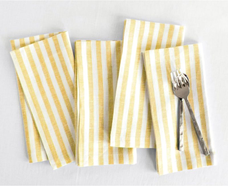 Photo 1 of Solino Home Stripe Linen Napkins 20 x 20 Inch – 100% Pure Linen Primrose Yellow and White Cloth Dinner Napkins Set of 4 – Farmhouse Washable Fabric Napkins – Amalfi Stripe
