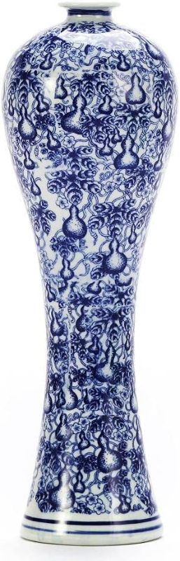Photo 1 of 13" China Ceramic Vase Blue and White Porcelain Chinese Handmade Decorative Flower Vase for Living Room, Home Decor, Office, Table Centerpiece
