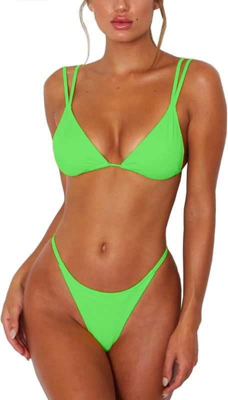 Photo 1 of Women's Size LARGE Sexy Thong Bottom Two Piece Bikini Double Shoulder Straps Cute Swimsuit Triangle Bathing
