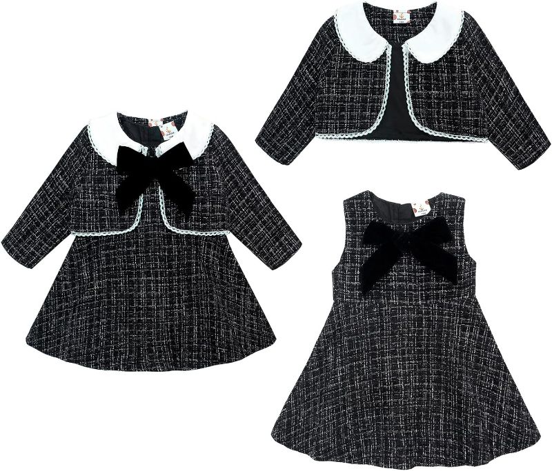 Photo 1 of Little Girl Tweed Suit Kids 2PCS Sleeveless Dress + Coat Winter Party Dress Outfit, Size 5T
