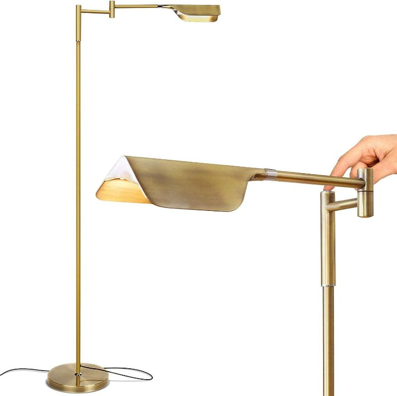 Photo 1 of Brightech Leaf Pharmacy LED Reading Lamp, Dimmable Floor Lamp with Easy Rotation over Chair or Desk for Living Rooms & Offices, Adjustable Standing Tall Lamp, For Sewing & Crafts, Antique Brass (Gold)
