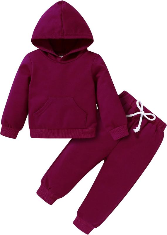 Photo 1 of Size 4-5T - Happy Town Toddler Fall Outfits for Girl Boy Long Sleeve Hoodie Top and Long Sweatpants Set Toddler Sweatsuit
