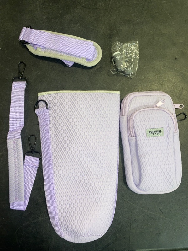 Photo 1 of Water Bottle Carrier Bag with 3D Embossing for Stanley 40oz Tumbler, Adjustable Shoulder Strap, Detachable Phone Purse, Carabiner
