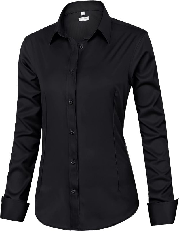 Photo 1 of (XS) siliteelon Womens Classic-Fit Dress Shirts Long Sleeve Button Down Wrinkle-Free Stretch Solid Casual Work Office Blouse Top Size X-SMALL
