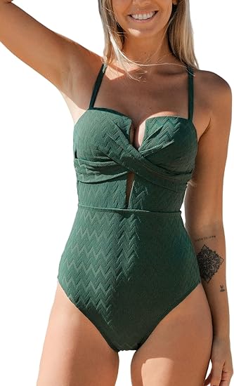Photo 1 of (L) CUPSHE Women's One Piece Swimsuit Bathing Suit Wrapped Back Cut Out Adjustable Straps Swimwear Molded Cups  Size LARGE 
