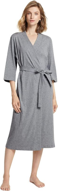 Photo 1 of (L) Womens Cotton Kimono Robe, Lightweight Long Knit Bathrobe Thin Sleepwear Soft Ladies Loungewear Size LARGE 
