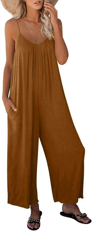 Photo 1 of (S) Dokotoo Women's Loose Sleeveless Jumpsuits Adjustable Spaghetti Strap Stretchy Long Pant Romper Jumpsuit with Pockets Size SMALL
