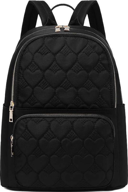 Photo 1 of Gazigo Backpack for Women, Nylon Travel Backpack Purse Black Shoulder Bag Small Casual Daypack for Womens (Large Quilted Heart Shape)
