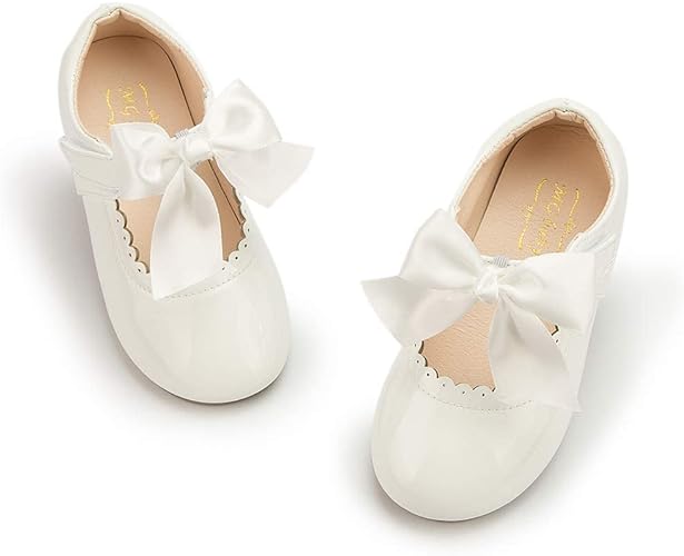 Photo 1 of (Size 10-10.5 Toddler) Meckior Toddler Little Girl Mary Jane Dress Shoes Ballet Flats for Girl Party School Shoes Bowknot Princess Shoes
