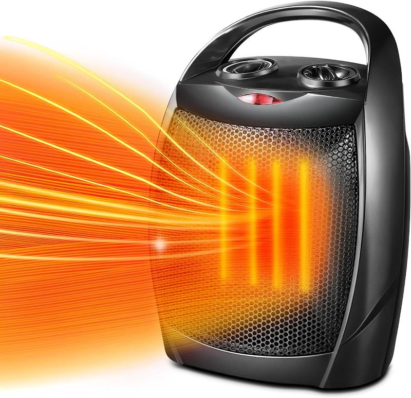 Photo 1 of Kismile Small Electric Space Heater Ceramic Space Heater,Portable Heater Fan for Office with Adjustable Thermostat and Overheat Protection ETL Listed for Kitchen, 750W/1500W(Black)
