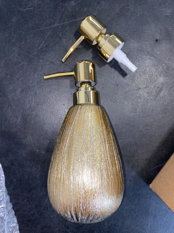 Photo 2 of Brushed Gold Ceramic Soap Dispenser for Bathroom Kitchen, Luxurious Textured Hand Soap Dispenser for Countertop, 11 oz Refillable Dish Soap Dispenser with Golden Plastic Pump
