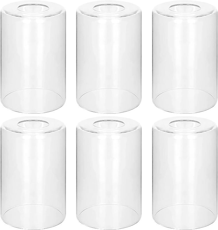 Photo 1 of 6 Pack Clear Glass Shades Replacement,5.51in Height,3.94in Diameter,1.65in Fitter,High Transmittance Cylinder Glass Lampshade Replacement for Pendant Light Floor lamps Chandelier Wall Sconces
