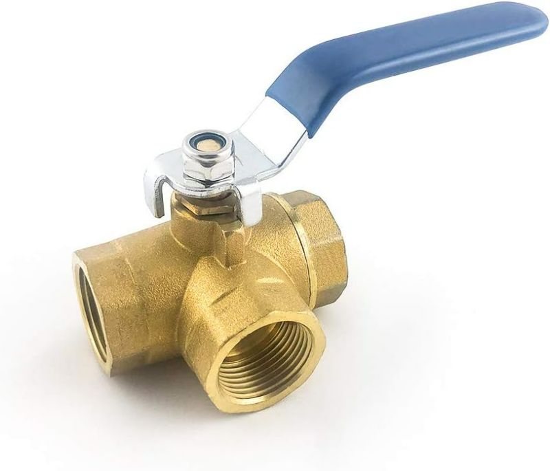 Photo 1 of QWORK Series 3-Way (L-Port) Ball Valve, Lever Handle, NPT Female (1/2") Made of Forged Brass
