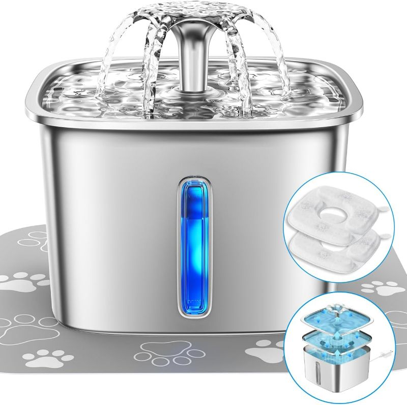 Photo 1 of Veken Innovation Award Winner Stainless Steel Cat Water Fountain, 95oz/2.8L Automatic Pet Fountain Dog Water Dispenser with Replacement Filters & Silicone Mat for Cats, Dogs, Multiple Pets (Silver)
