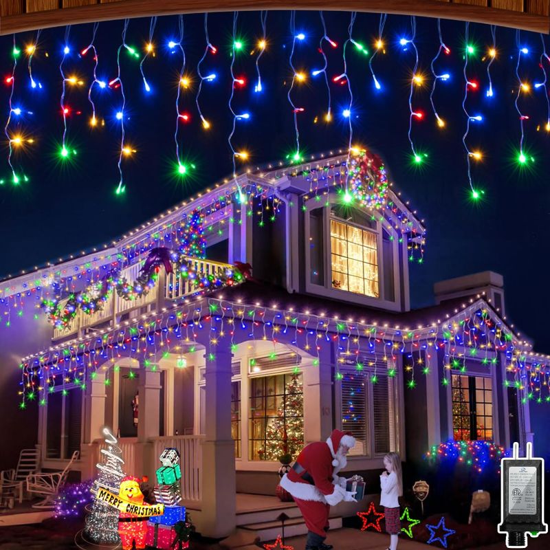 Photo 1 of 132FT LED Christmas Lights Outdoor with 280 Drops, Christmas Decorations Hanging Lights 980 LED 8 Modes, Outsite Fairy String Lights for Wedding Party Holiday Winter Wonderland Decorations Multicolor
