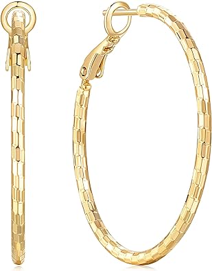Photo 1 of Gold Hoop Earrings for Women 14K Gold Earrings for Women Sparkling Design Hypoallergenic Lightweight Gold Hoop Earrings Women Gifts Earrings Hoops 40mm
