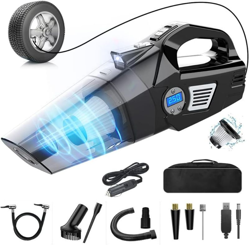Photo 1 of 4-in-1 Handheld Car Vacuum Cleaner Cordless, Tire Inflator Air Compressor Pump Rechargeable Portable Vacuum for Car, Home, Office, 7000Pa Vacuum Cleaner with USB Charging Cable
