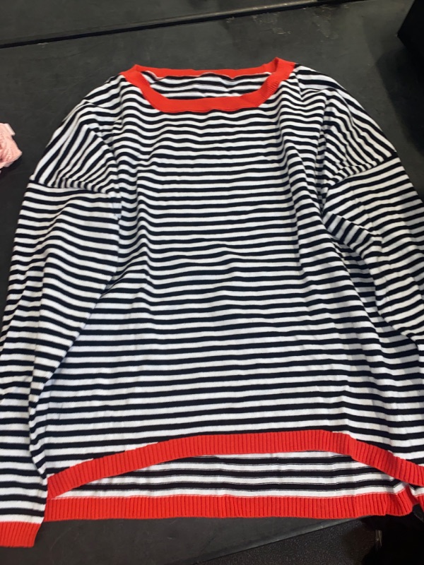 Photo 2 of (XL) Women's Casual Tops Long Sleeve Round Neck Pullover Striped Knitted Sweatshirt Size X-LARGE 
