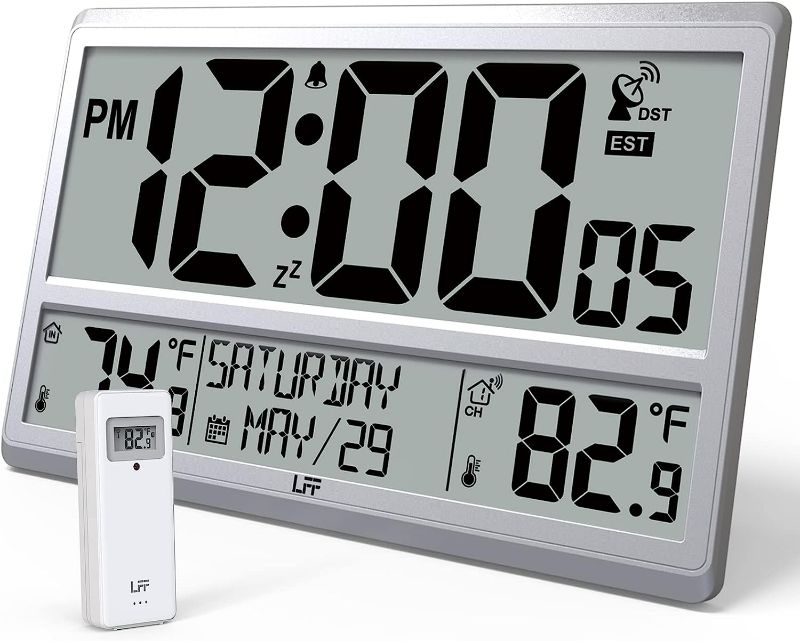 Photo 1 of Atomic Clock 4.5" Numbers, Atomic Wall Clock with Indoor & Outdoor Temperature?Never Needs Setting, Battery Operated, Date, Time, Wireless Outdoor Sensor, Jumbo Display Easy to Read
