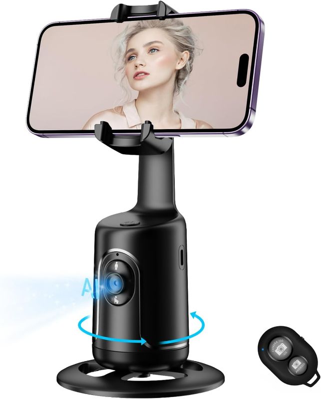 Photo 1 of Auto Face Tracking Tripod, No App, 360° Rotation Face Body Phone Camera Mount Gesture Control, Smart Shooting Holder with 3000mAh Rechargeable Battery for Vlog, Streaming, tiktok Trend Items (Black)