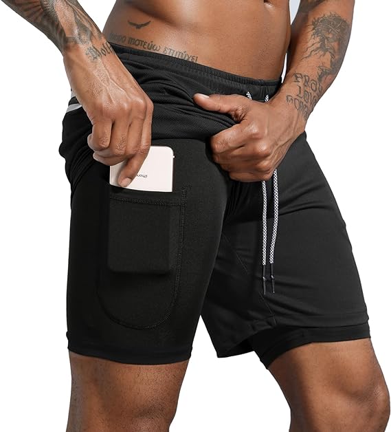 Photo 1 of (M) 2 in 1 Workout Running Shorts Lightweight Training Yoga Gym 7" Short with Zipper Pockets Size MEDIUM

