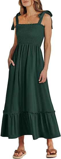 Photo 1 of (L) ANRABESS Women Summer Casual Strap Smocked Maxi Flowy Tiered A Line Beach Travel Sundress 2024 Wedding Guest Outfits Size LARGE 
