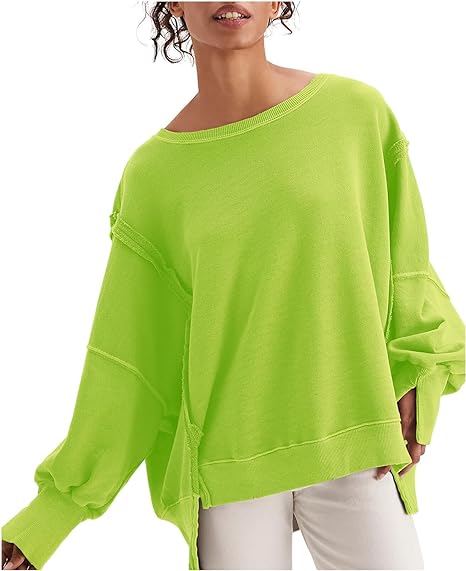 Photo 1 of (XL) malianna Women's Loose Sweatshirt Crew Neck Long Sleeve Shirts Exposed Seaming Design Pullover Top
 Size X-LARGE 