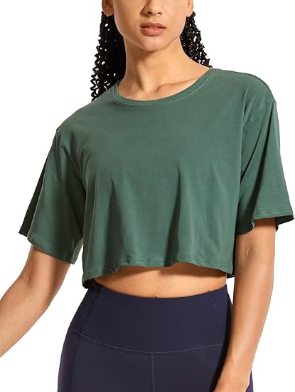 Photo 1 of (M) Women's Pima Cotton Workout Crop Tops Short Sleeve Yoga Shirts Casual Athletic Running T-Shirts Size MEDIUM 