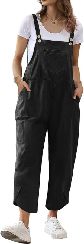 Photo 1 of (L) Women Cotton Overalls Casual Loose Adjustable Straps Bib Pants Tulip Hem Baggy Jumpsuits with Pockets Size Large 