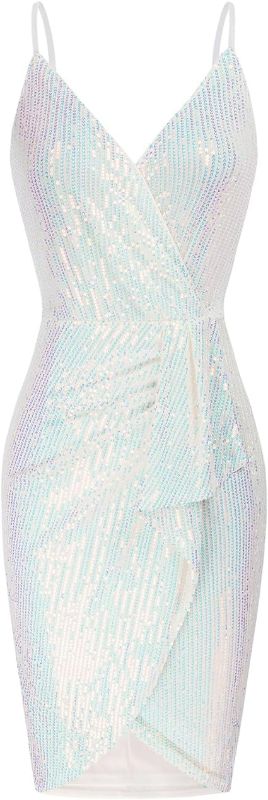 Photo 1 of (M) GRACE KARIN Women's Sexy Sequin Dress Wrap V-Neck Ruched Bodycon Spaghetti Straps Cocktail Party Night Club Dresses Size MEDIUM 
