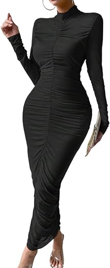 Photo 1 of (L) Women's 2024 Elegant Summer Bodycon Long Dress Stand Collar Long Sleeve Dress for Sexy Dresses Size LARGE
